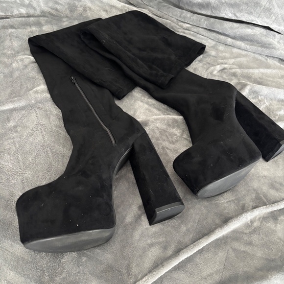 Black Velvet Thigh High Boots - Picture 2 of 3